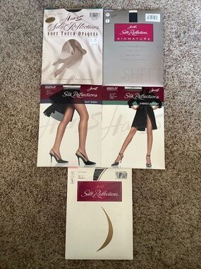 5 Pairs HANES Silk Reflections Control Top PANTYHOSE Size CD Nylons NEW Black